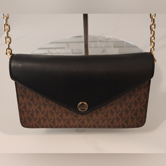NEW Michael Kors Clutch GHW - Black and Brown Monogram - Picture 1 of 15